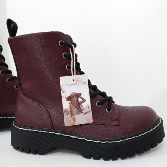 Sincerly Jules Shoes - Sincerely Jules Harley Combat Boots - Burgundy